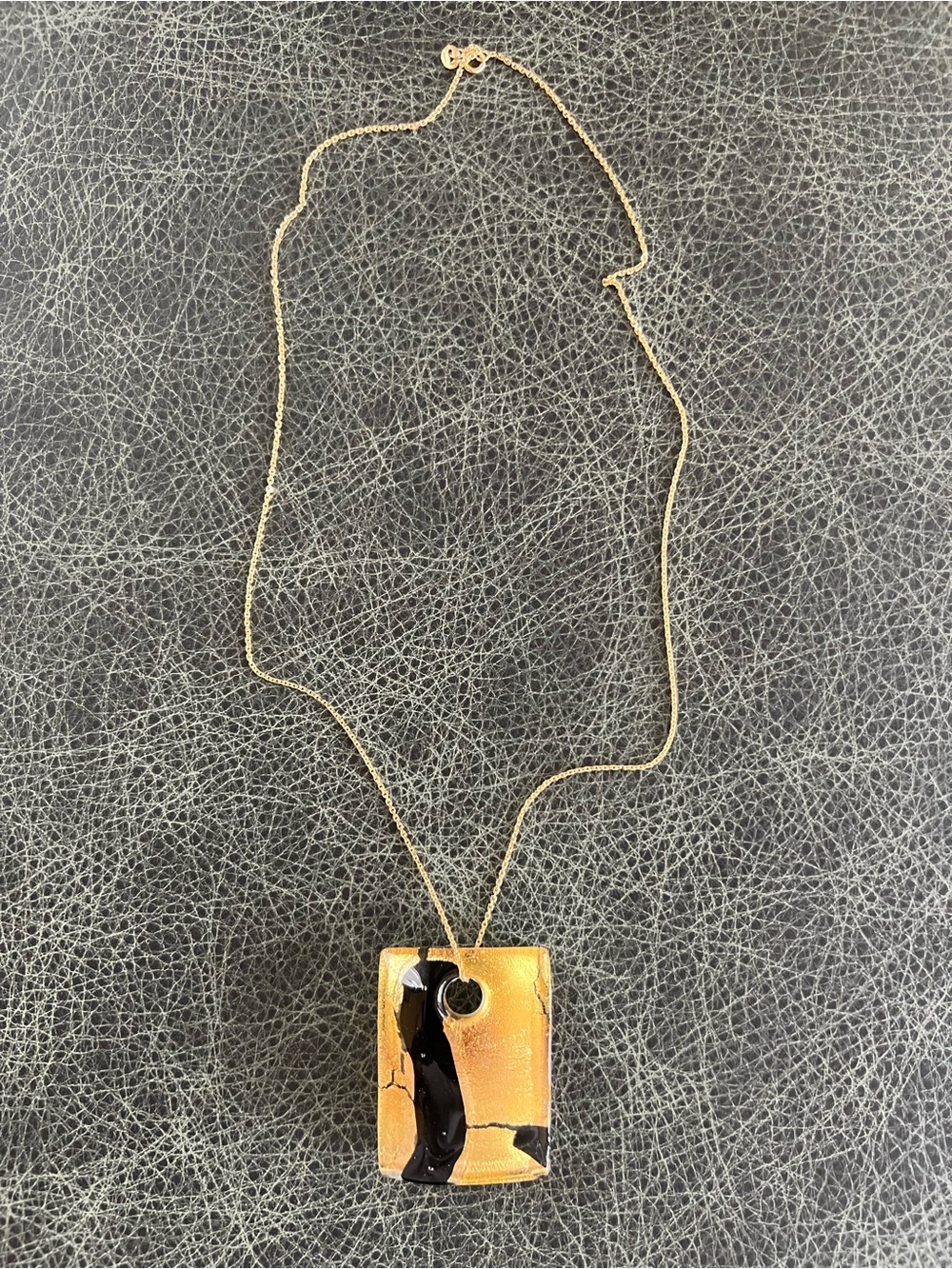 Italian Gold Necklace with Glass Pendant Black Gold Chain 18 in - Picture 6 of 16
